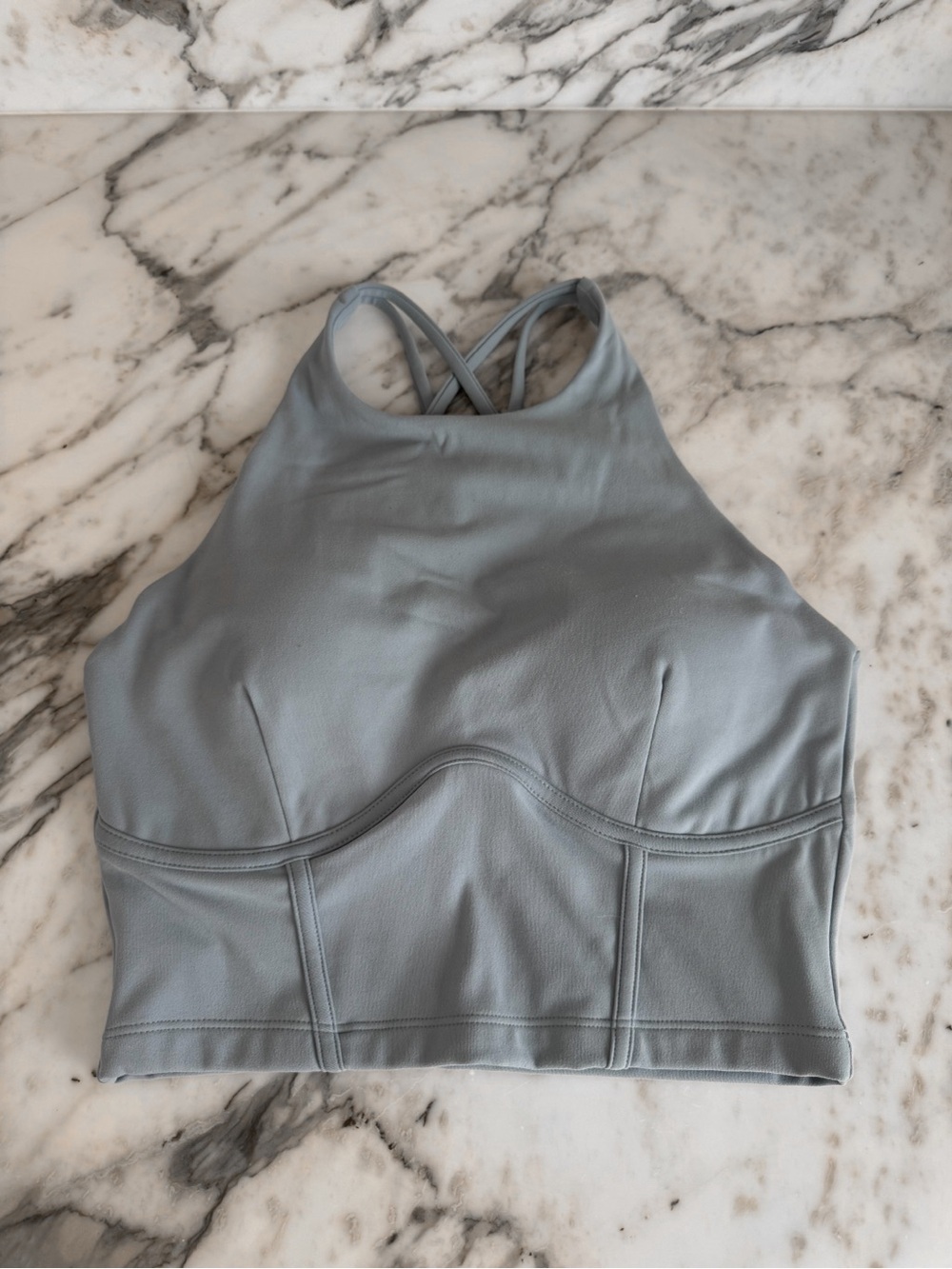 High-Neck Light Blue Cropped Bralette Top
